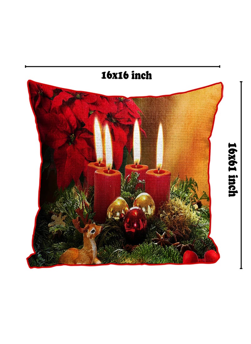 DREAMVIO Polyester Jute Merry Christmas ThrowPillow Covers Cushion Covers for Living Room Set of 5 16 X 16 Inch Multicolor Dv516Mccjute0066