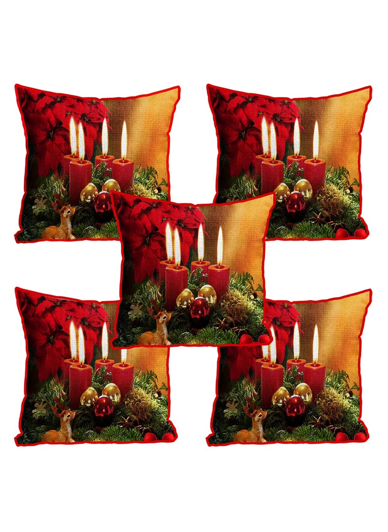 DREAMVIO Polyester Jute Merry Christmas ThrowPillow Covers Cushion Covers for Living Room Set of 5 16 X 16 Inch Multicolor Dv516Mccjute0066