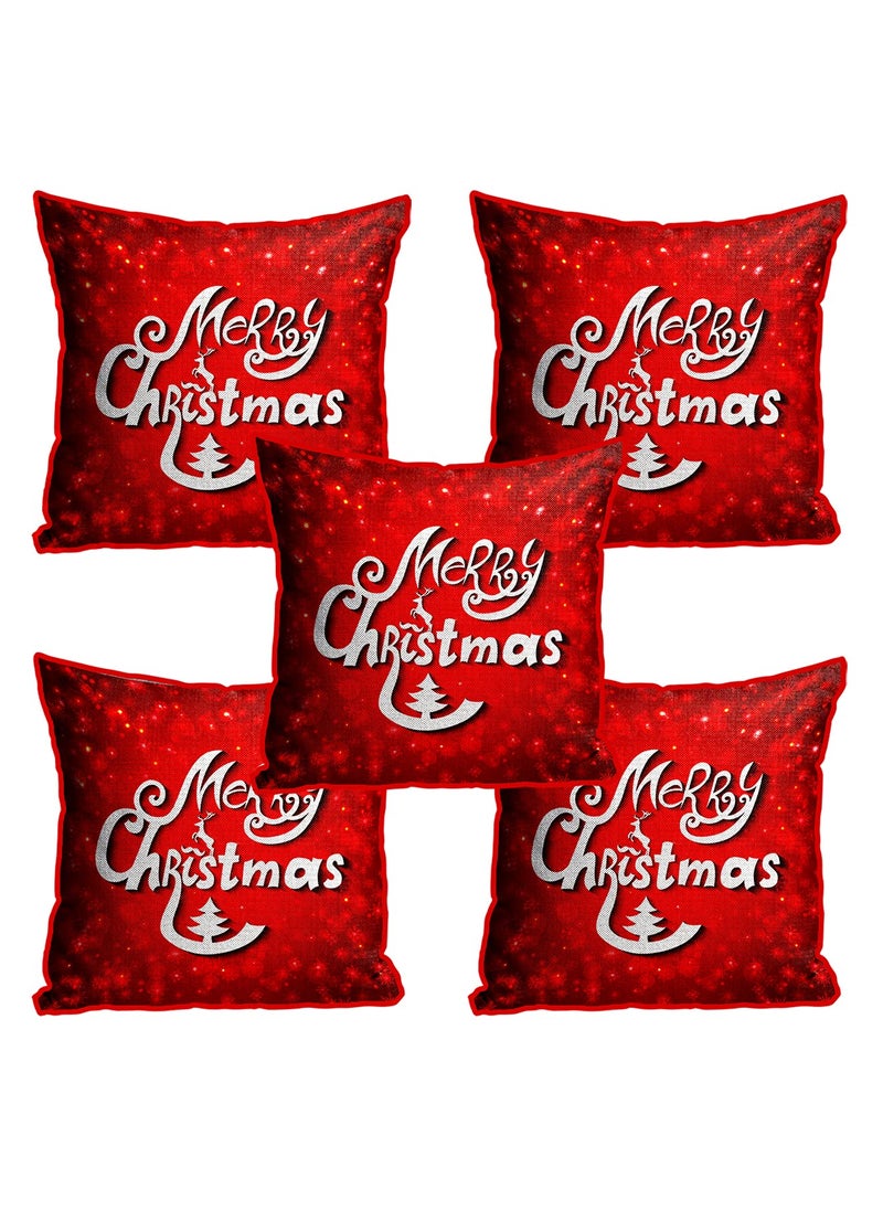 DREAMVIO Polyester Jute Merry Christmas ThrowPillow Covers Cushion Covers for Living Room Set of 5 16 X 16 Inch Multicolor Dv516Mccjute0006