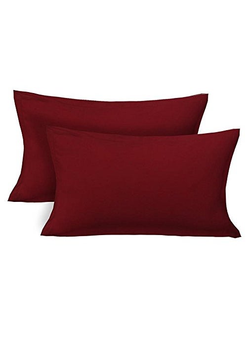 Jaipur Linen Cotton 300TC Pillow Cover King Maroon Set of 2