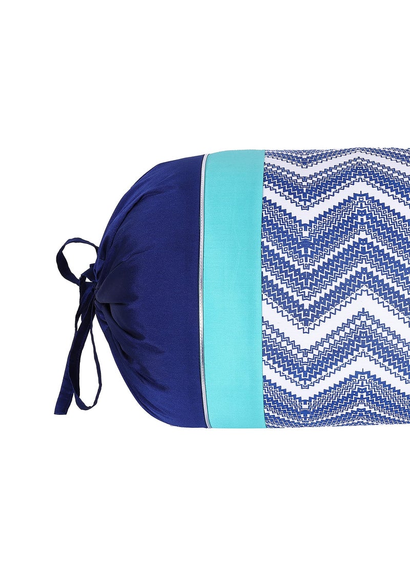 HOME9INE Polyester Printed Bolster Covers with Patch Work 30X15 Inch Dark Blue and Teal Green Pack of 2