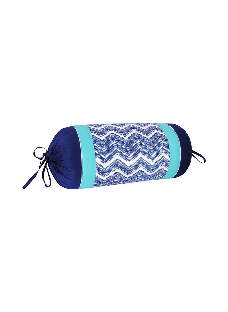 HOME9INE Polyester Printed Bolster Covers with Patch Work 30X15 Inch Dark Blue and Teal Green Pack of 2