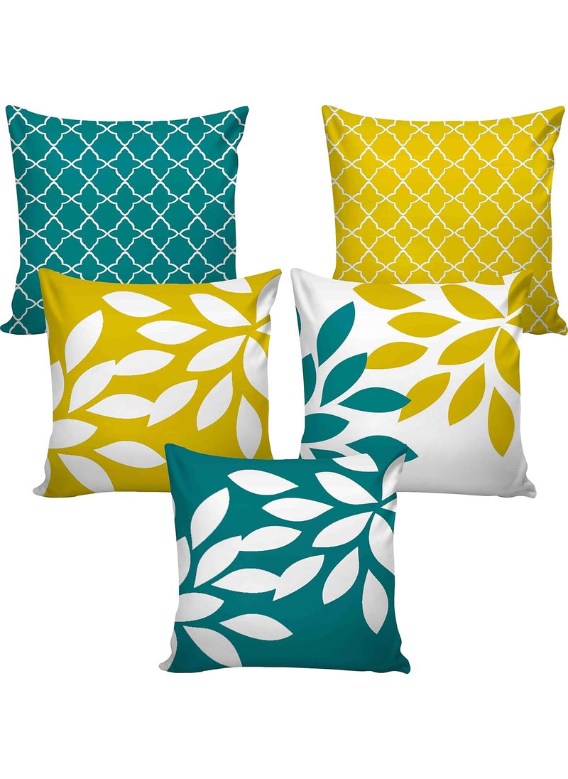 AMAZE ATTIRES Decorative Printed Square Cushion Cover Set of 5 Throw Pillow CoversCases for Couch Sofa Home 16 x 16 inch or 40cm x40cm ATCU023