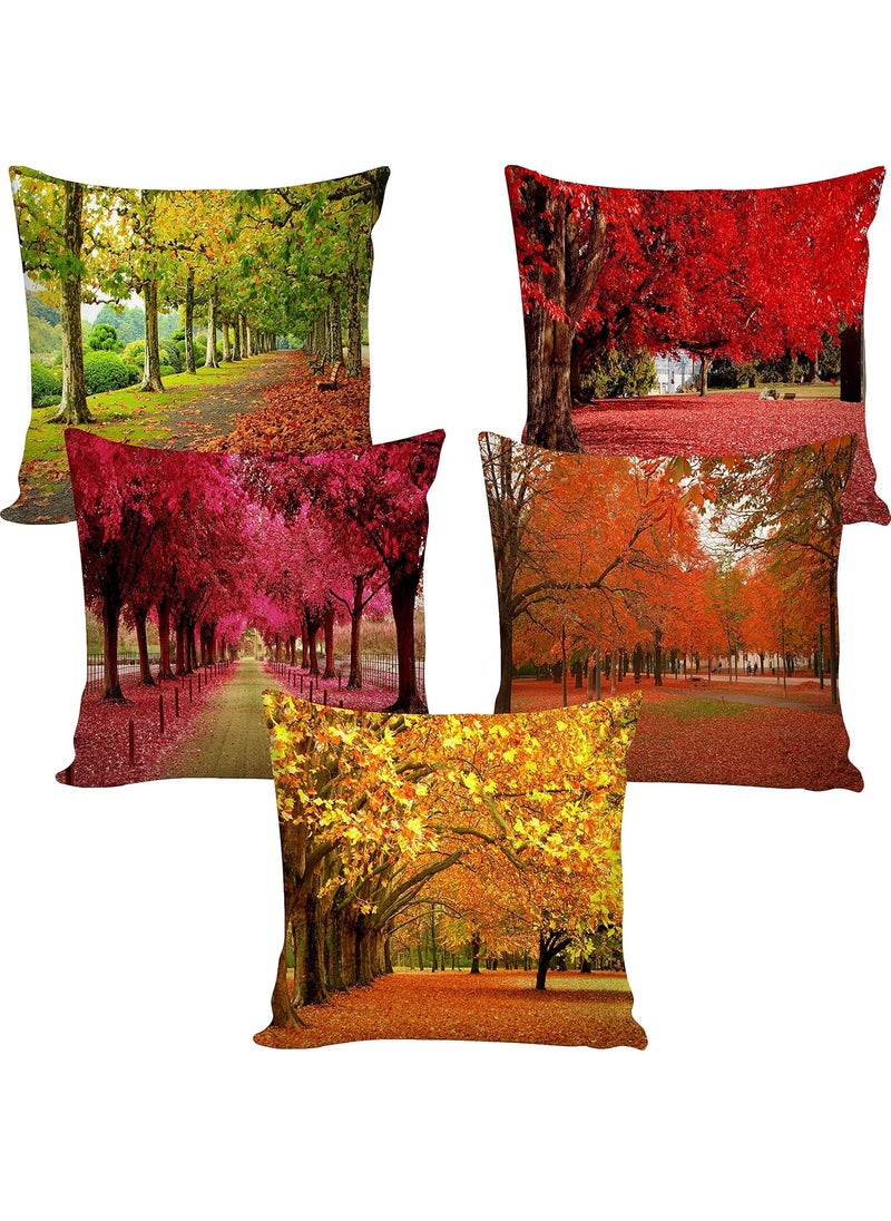 AMAZE ATTIRES Decorative Printed Square Cushion Cover Set of 5 Throw Pillow CoversCases for Couch Sofa Home 16 x 16 inch or 40cm x40cm ATCU090