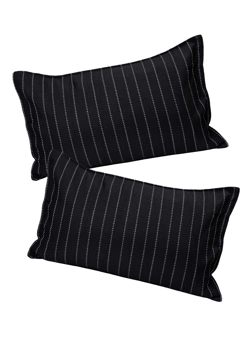 The Conversion Set of 2 Jute Natural Feel Premium Fabric Stripes Design Black Color 2 pc Pillow Cover 17x27