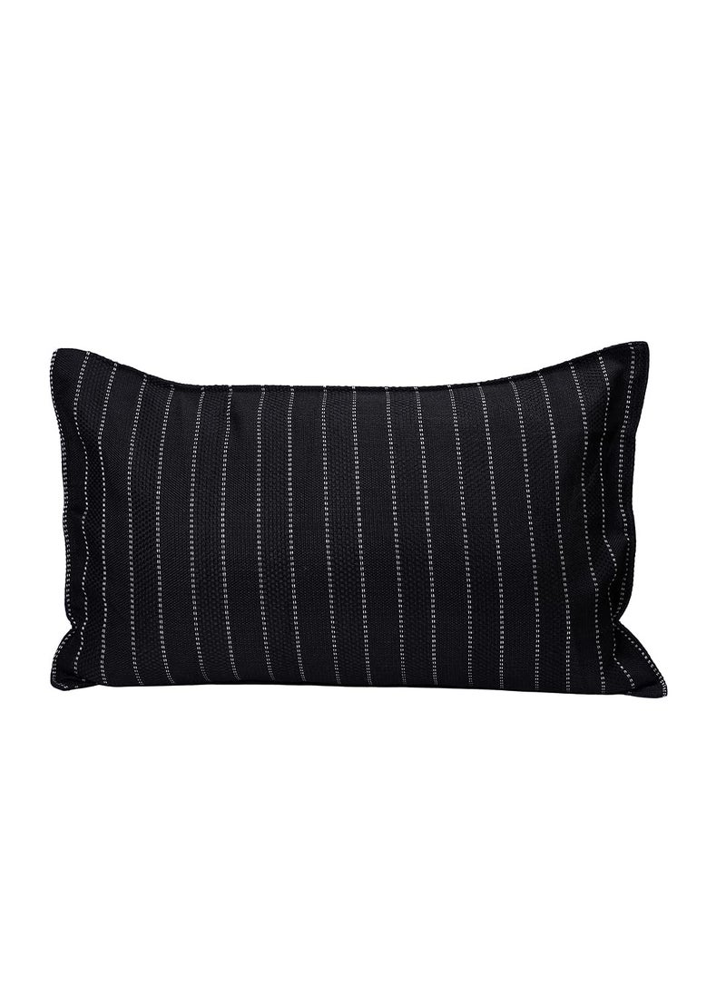 The Conversion Set of 2 Jute Natural Feel Premium Fabric Stripes Design Black Color 2 pc Pillow Cover 17x27