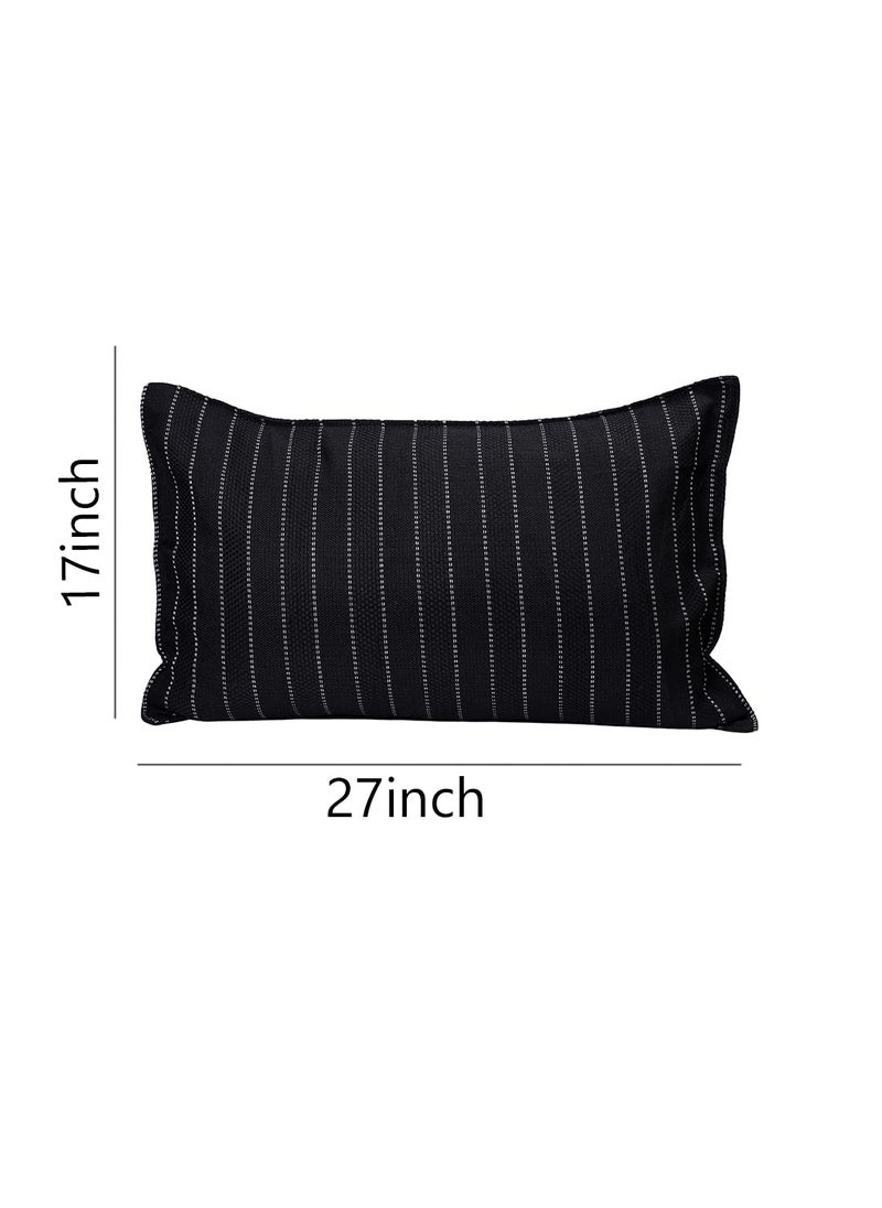The Conversion Set of 2 Jute Natural Feel Premium Fabric Stripes Design Black Color 2 pc Pillow Cover 17x27