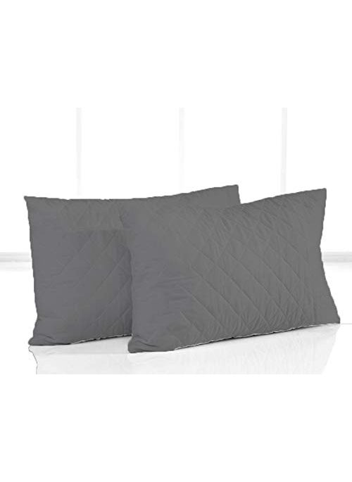 Jaipur Linen Cotton Quilted Pillow Protector Dust Free Water Resistant Covers Pack of 2Pcs 20 inch x 36 inchGrey