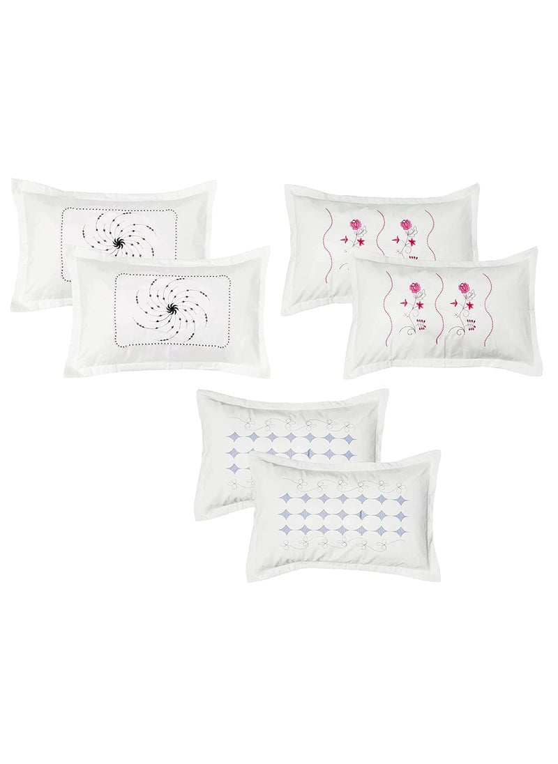 Rj Products Embroidery Pillow Covers Set of 6 Piece White