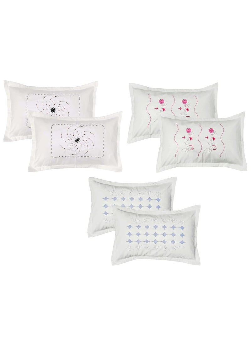 Rj Products Luxury Embroidery Cotton Pillow Covers Set of 6 White_Envelope