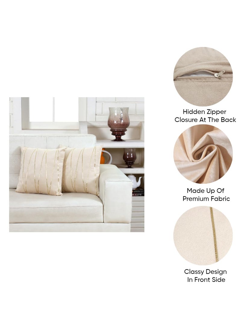 Umi Gold Leather Striped Pack of 2 Throw Pillow Covers Velvet Decorative Cushion Covers Cases for Sofa Bedroom Livingroom Car 16 x 16 inch in Beige Color