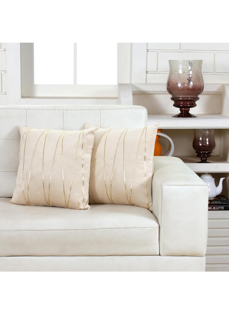 Umi Gold Leather Striped Pack of 2 Throw Pillow Covers Velvet Decorative Cushion Covers Cases for Sofa Bedroom Livingroom Car 16 x 16 inch in Beige Color