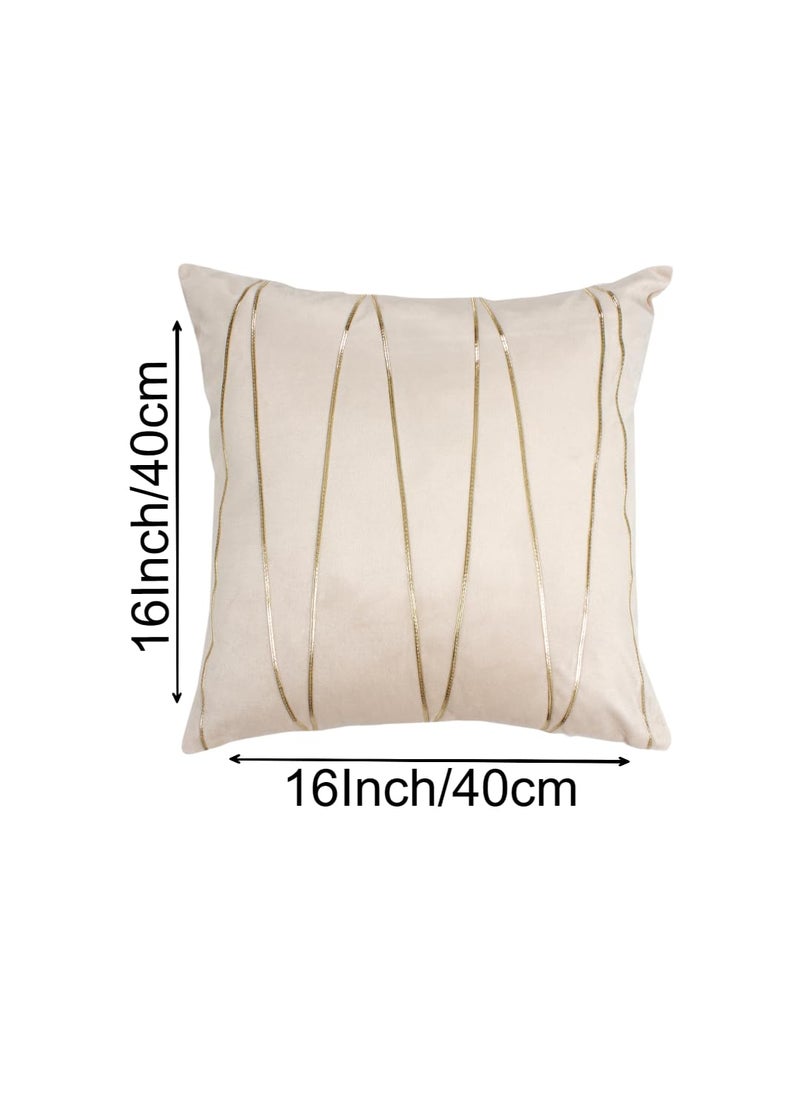 Umi Gold Leather Striped Pack of 2 Throw Pillow Covers Velvet Decorative Cushion Covers Cases for Sofa Bedroom Livingroom Car 16 x 16 inch in Beige Color