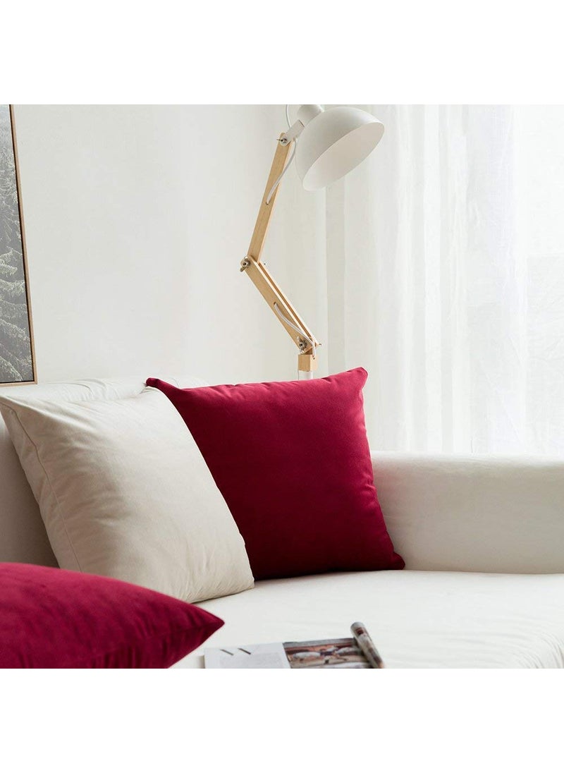 Linen Basics Decorative Holland Velvet Cushion Square Pillow Covers Pillowcases for Sofa Bedroom with Invisible Zipper Maroon Set of 7 Piece 16X16 Inches