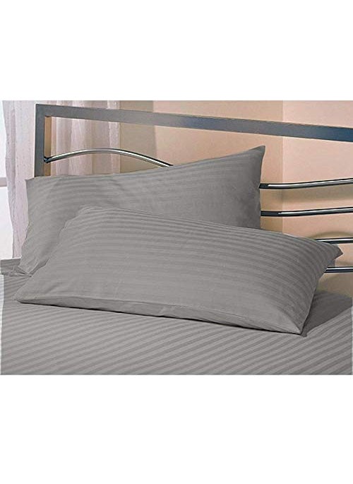 Linenovation Cotton Luxurious Striped 2 Piece Sateen Pillow Cover Set King Size 20 inch x 36 inchGrey