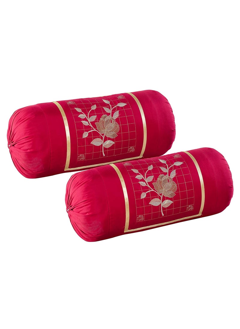 Rj Products Embroidered Bolsters CoverPack of 4 Cream Maroon