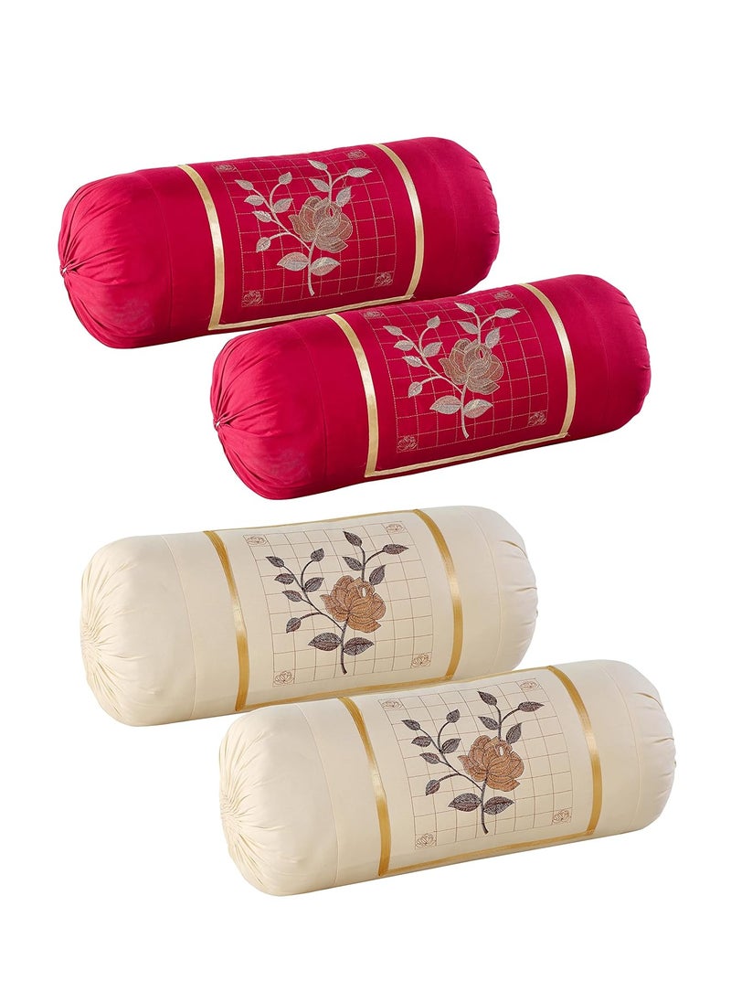 Rj Products Embroidered Bolsters CoverPack of 4 Cream Maroon