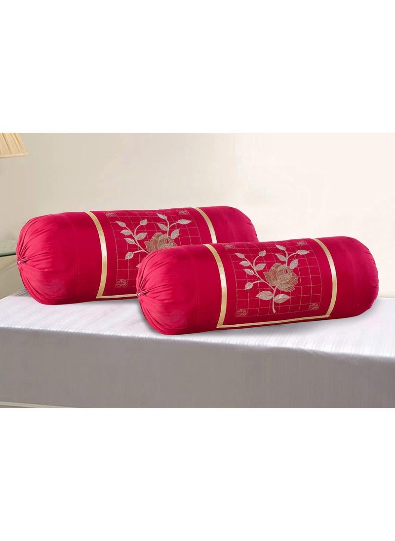Rj Products Embroidered Bolsters CoverPack of 4 Cream Maroon