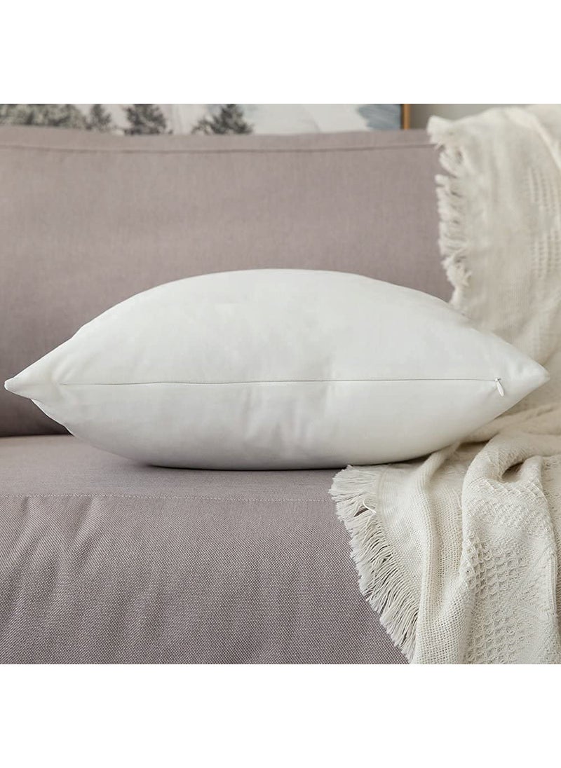 Linen Basics Decorative Holland Velvet Cushion Square Pillow Covers Pillowcases for Sofa Bedroom with Invisible Zipper White Set of 7 Piece 16X16 Inches