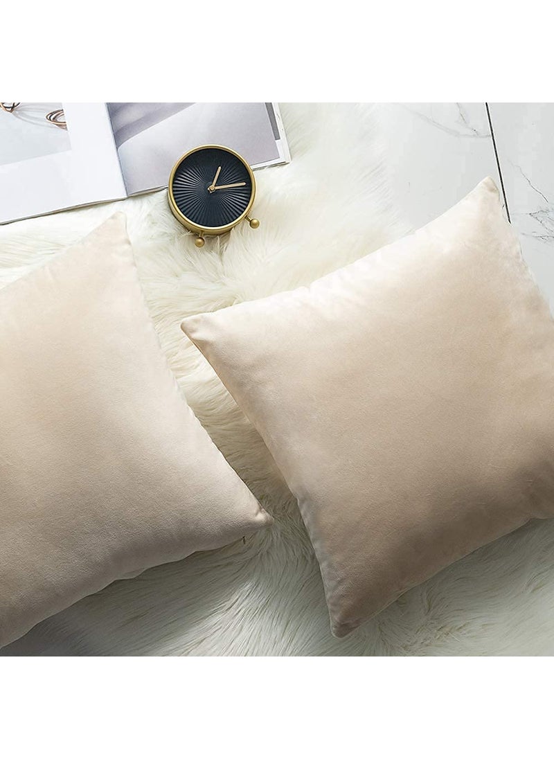 Linen Basics Decorative Holland Velvet Cushion Square Pillow Covers Pillowcases for Sofa Bedroom with Invisible Zipper Cream Set of 7 Piece 16X16 Inches