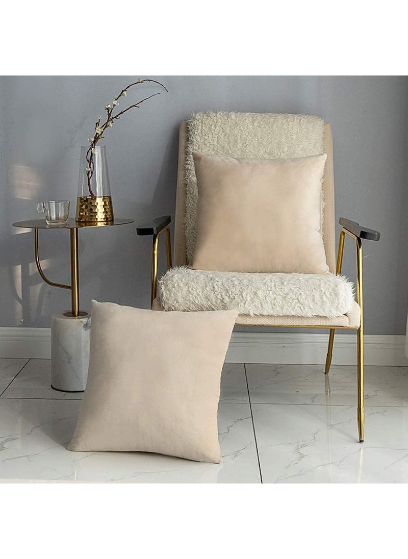 Linen Basics Decorative Holland Velvet Cushion Square Pillow Covers Pillowcases for Sofa Bedroom with Invisible Zipper Cream Set of 7 Piece 16X16 Inches