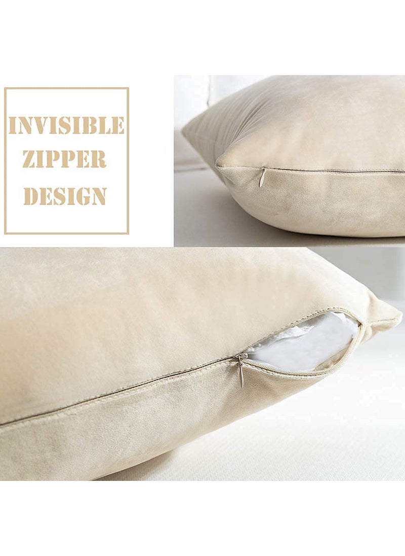 Linen Basics Decorative Holland Velvet Cushion Square Pillow Covers Pillowcases for Sofa Bedroom with Invisible Zipper Cream Set of 7 Piece 16X16 Inches