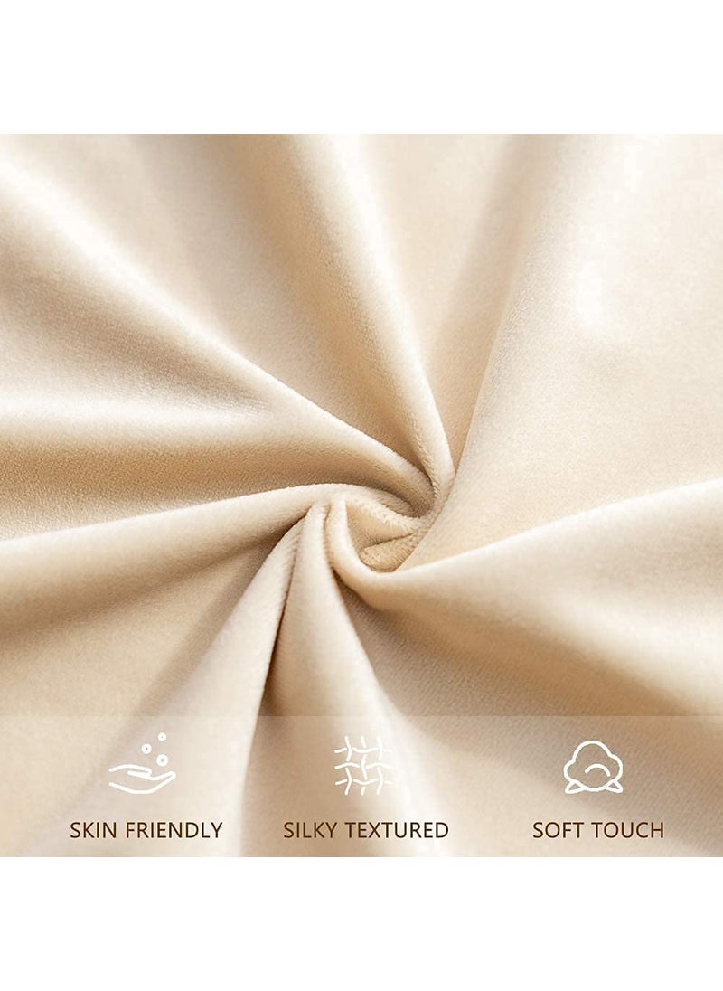 Linen Basics Decorative Holland Velvet Cushion Square Pillow Covers Pillowcases for Sofa Bedroom with Invisible Zipper Cream Set of 7 Piece 16X16 Inches