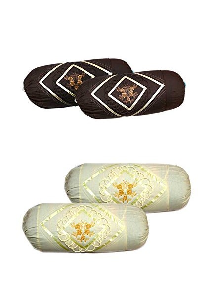 RJHome Embroidered Bolsters CoverPack of 4 Coffee Cream