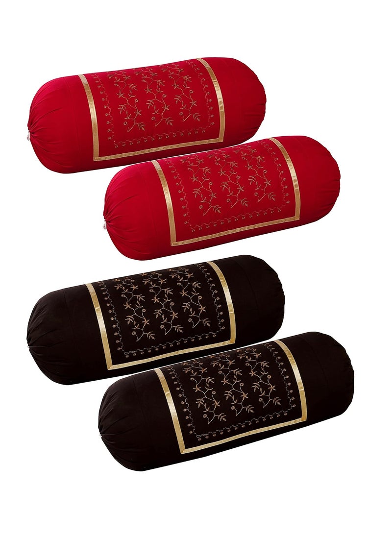 RJ Products Embroidered Bolsters CoverPack of 4 Coffee Maroon