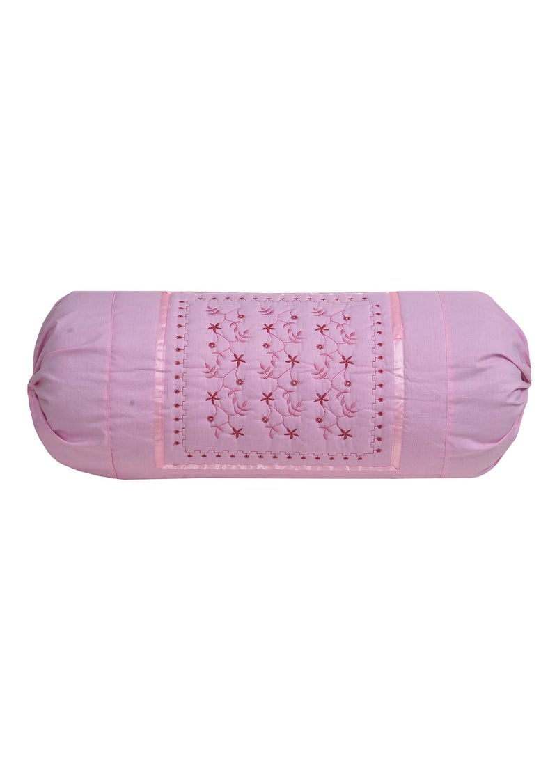 HSR Collection Embroidered Cotton Bolster Round Pillow Covers Pack of 4 Pink