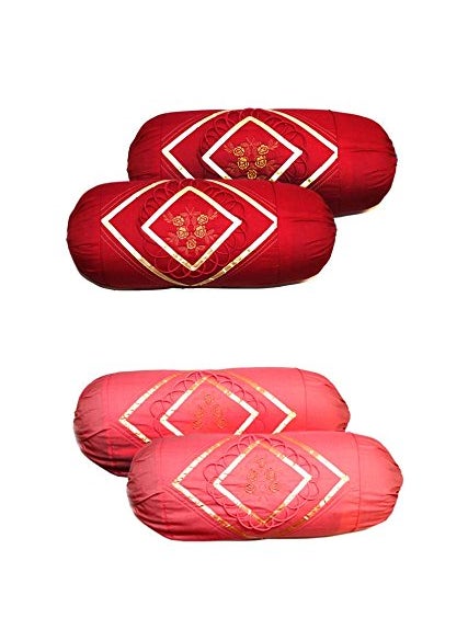 RJHome Embroidered Bolsters CoverPack of 4 Red Maroon