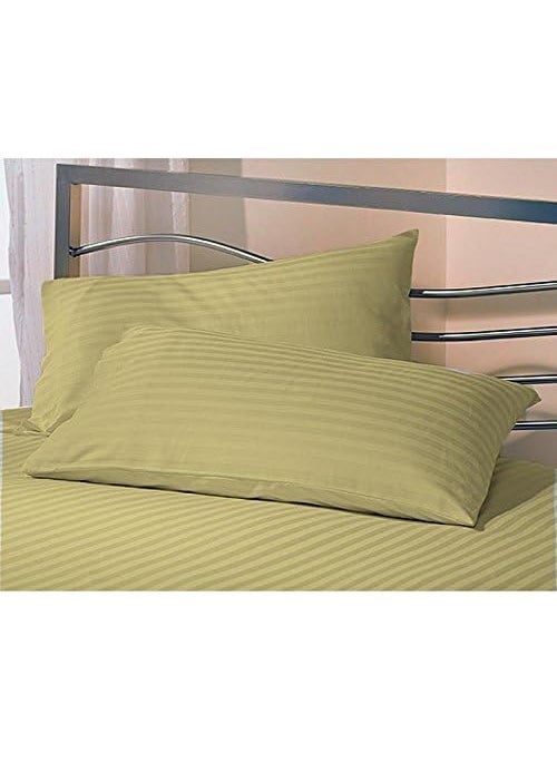 Jaipur Linen Cotton Luxurious Striped 2 Piece Sateen Pillow Cover Set California King Size 20 Inch x 30 InchGolden 300 GSM