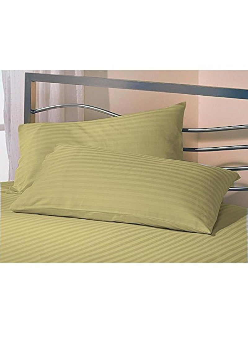 Jaipur Linen Cotton Luxurious Striped 2 Piece Sateen Pillow Cover Set California King Size 20 Inch x 30 InchGolden 300 GSM
