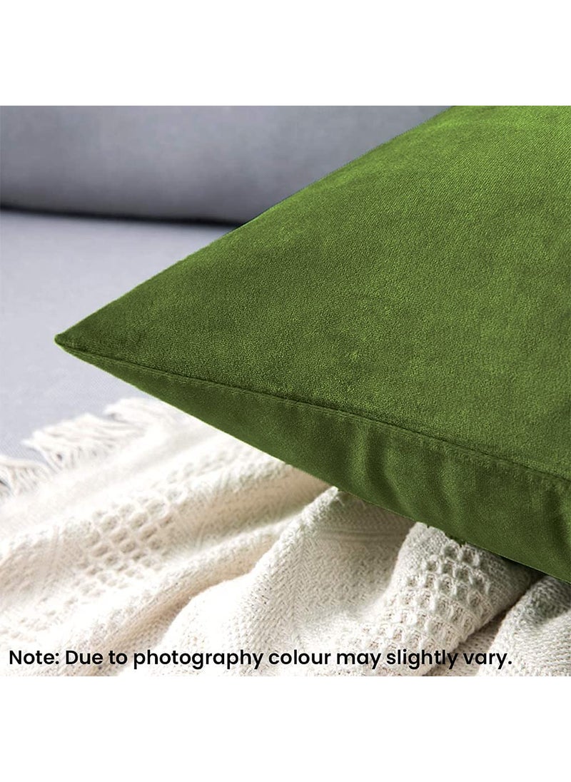 Linen Basics Decorative Holland Velvet Cushion Square Pillow Covers Pillowcases for Sofa Bedroom with Invisible Zipper Light Green Set of 5 Piece 16X16 Inches
