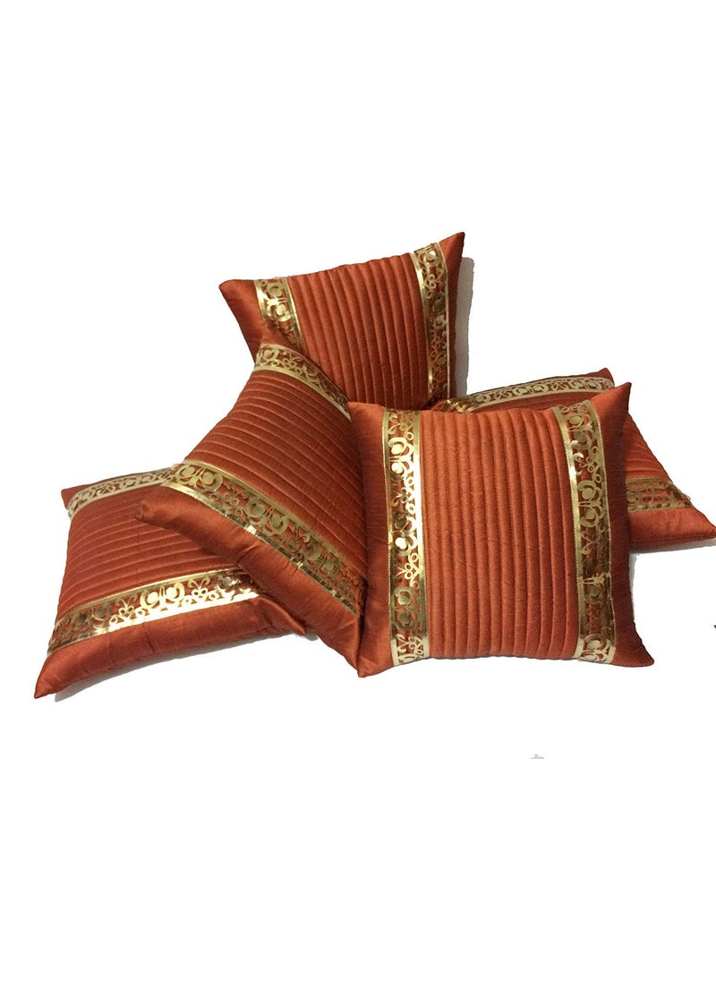 India Furnish Dupion Silk Quilt Design Cushion Covers Set OrangeRust Standard IFCS15065