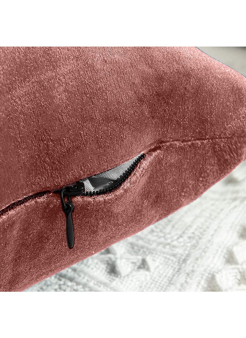 Linen Basics Decorative Holland Velvet Cushion Square Pillow Covers Pillowcases for Sofa Bedroom with Invisible Zipper Peach Set of 5 Piece 16X16 Inches