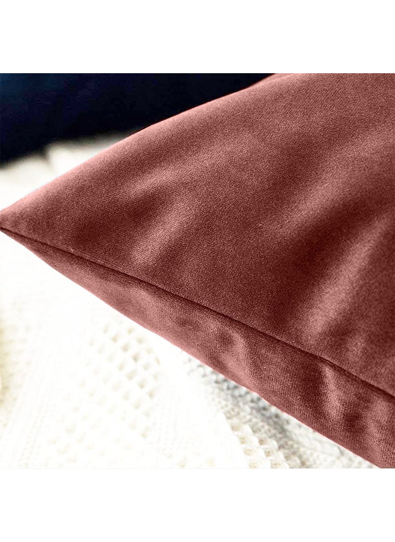 Linen Basics Decorative Holland Velvet Cushion Square Pillow Covers Pillowcases for Sofa Bedroom with Invisible Zipper Peach Set of 5 Piece 16X16 Inches