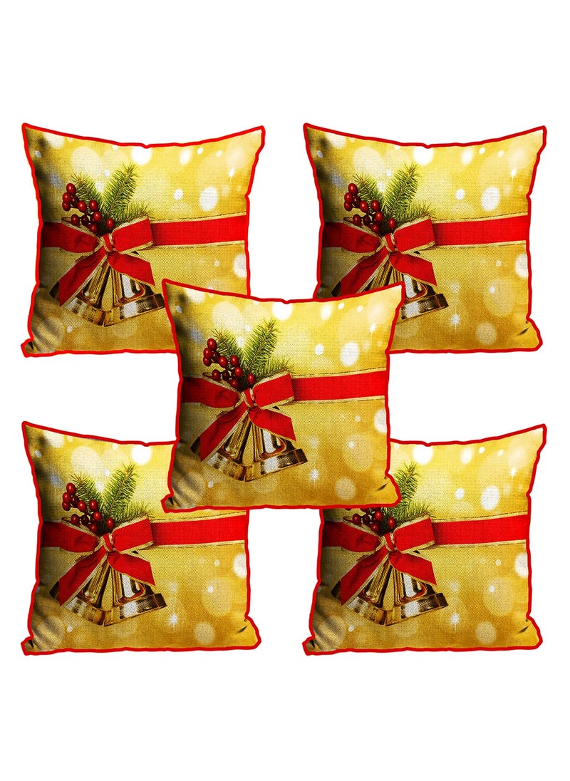 DREAMVIO Polyester Jute Merry Christmas ThrowPillow Covers Cushion Covers for Living Room Set of 5 12 X 12 Inch Multicolor Dv512Mccjute0046
