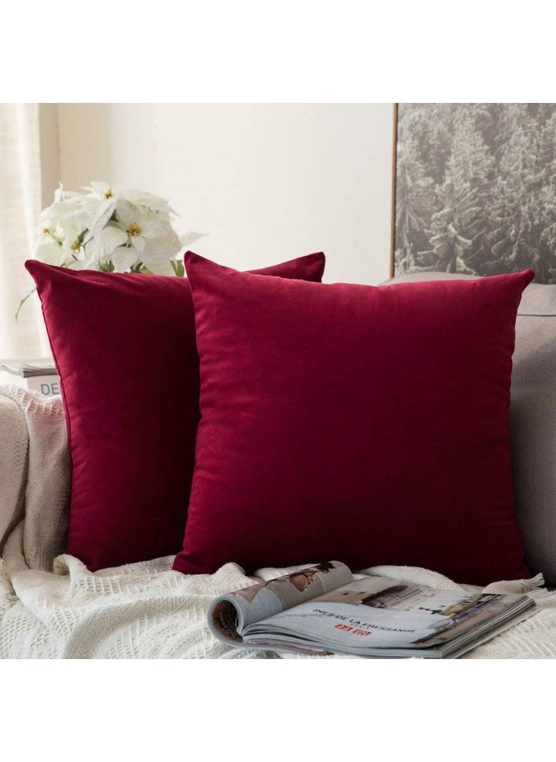 Linen Basics Decorative Holland Velvet Cushion Square Pillow Covers Pillowcases for Sofa Bedroom with Invisible Zipper Maroon Set of 5 Piece 16X16 Inches