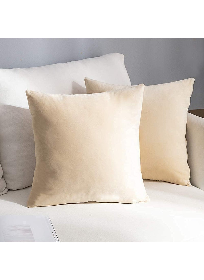 Linen Basics Decorative Holland Velvet Cushion Square Pillow Covers Pillowcases for Sofa Bedroom with Invisible Zipper Cream Set of 5 Piece 16X16 Inches