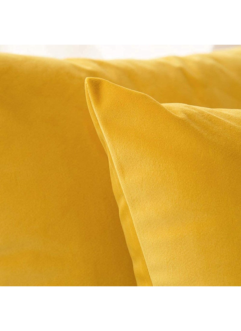 Linen Basics Decorative Holland Velvet Cushion Square Pillow Covers Pillowcases for Sofa Bedroom with Invisible Zipper Yellow Set of 5 Piece 16X16 Inches