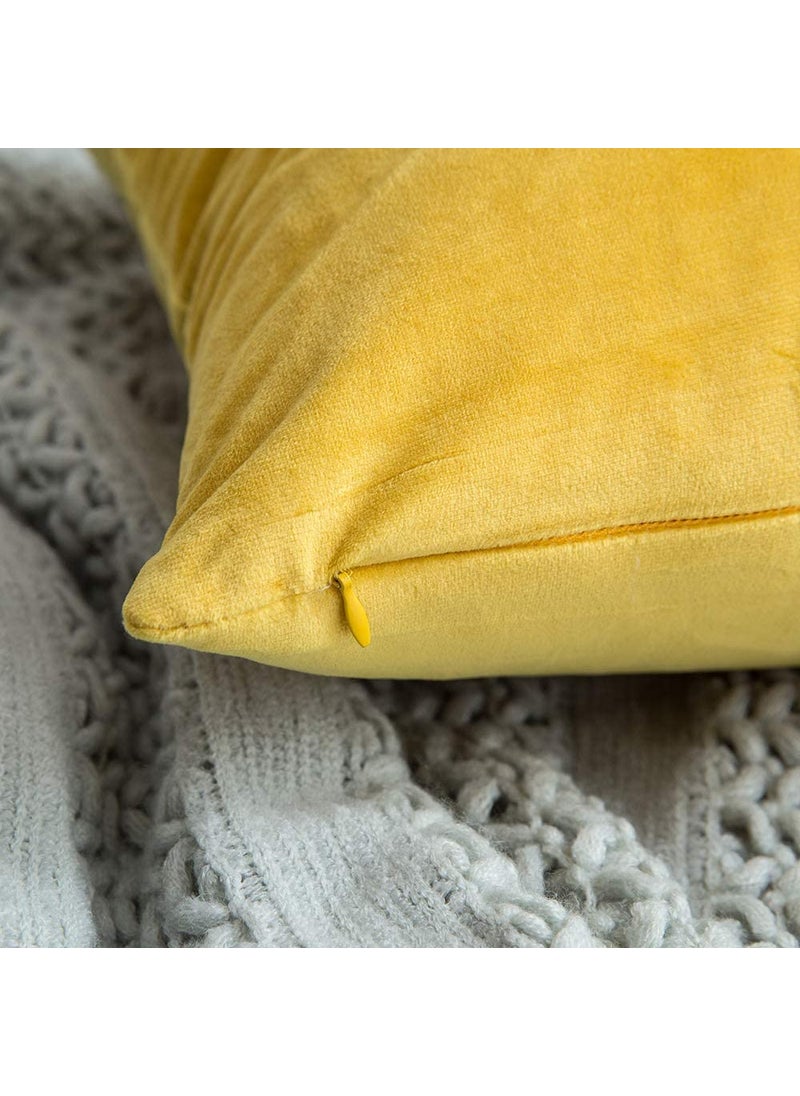 Linen Basics Decorative Holland Velvet Cushion Square Pillow Covers Pillowcases for Sofa Bedroom with Invisible Zipper Yellow Set of 5 Piece 16X16 Inches