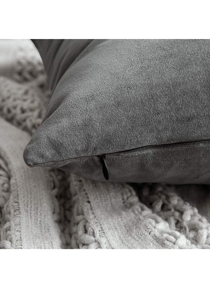 Linen Basics Decorative Holland Velvet Cushion Square Pillow Covers Pillowcases for Sofa Bedroom with Invisible Zipper Grey Set of 5 Piece 16X16 Inches