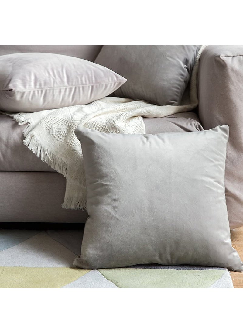 Linen Basics Decorative Holland Velvet Cushion Square Pillow Covers Pillowcases for Sofa Bedroom with Invisible Zipper Grey Set of 5 Piece 16X16 Inches