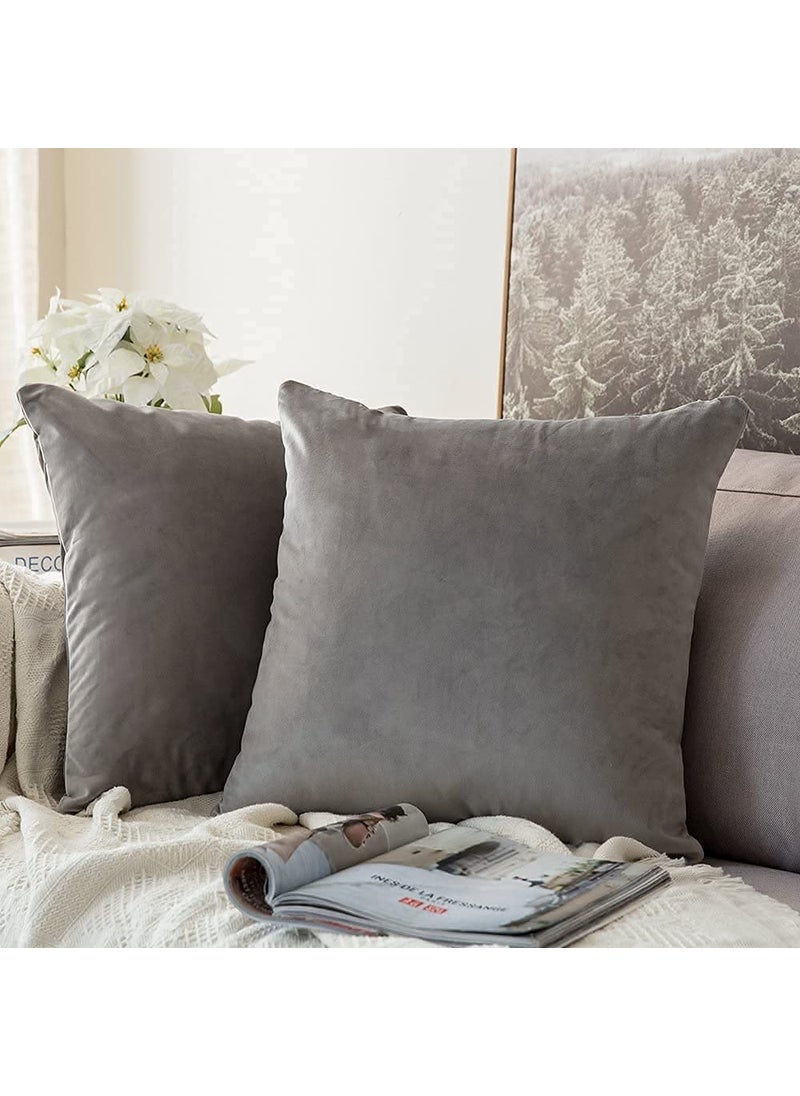 Linen Basics Decorative Holland Velvet Cushion Square Pillow Covers Pillowcases for Sofa Bedroom with Invisible Zipper Grey Set of 5 Piece 16X16 Inches