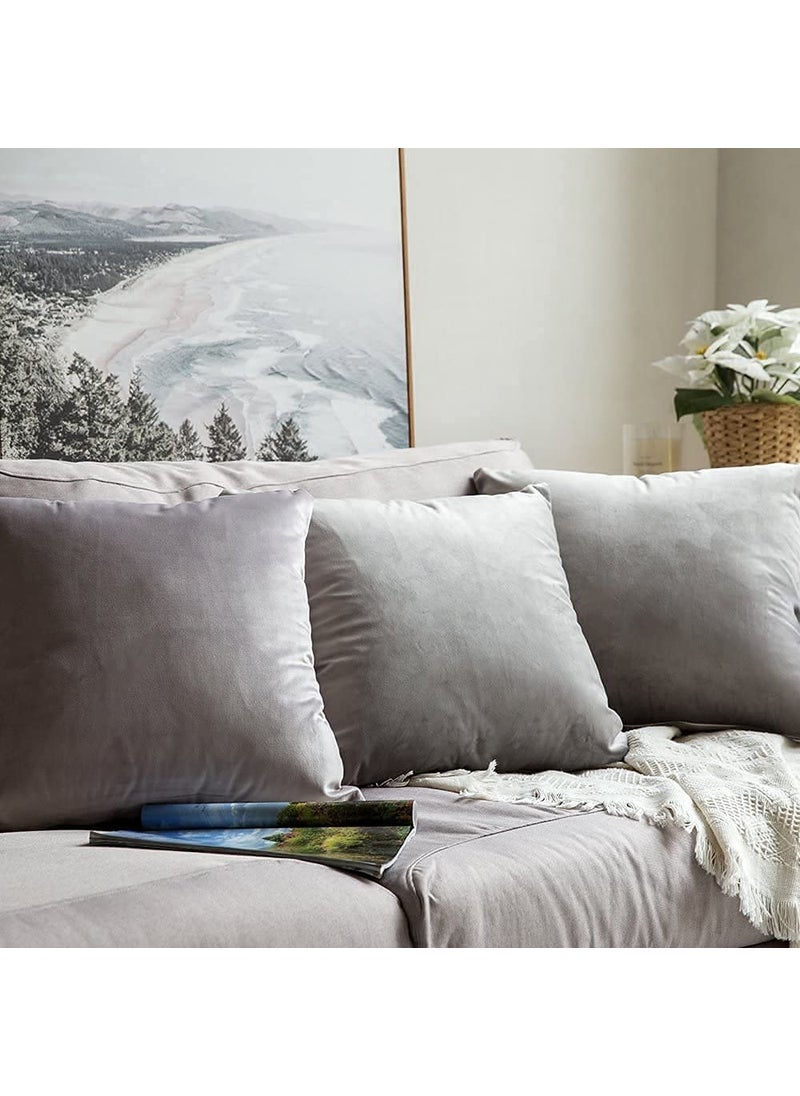 Linen Basics Decorative Holland Velvet Cushion Square Pillow Covers Pillowcases for Sofa Bedroom with Invisible Zipper Grey Set of 5 Piece 16X16 Inches