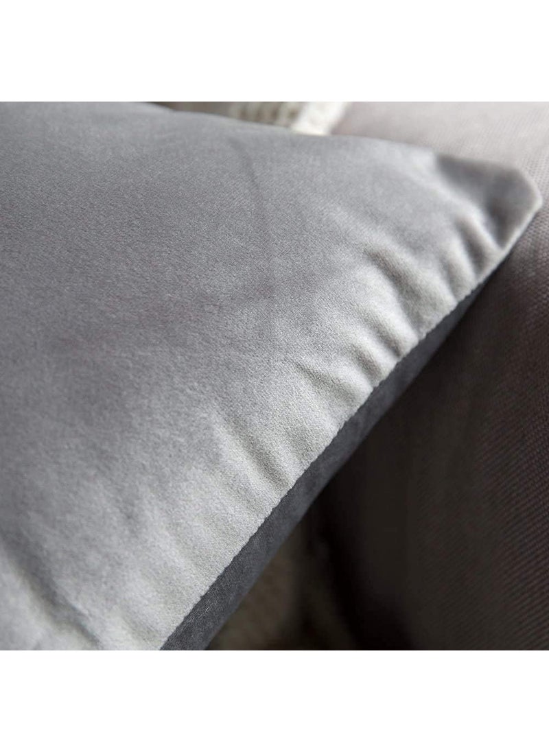 Linen Basics Decorative Holland Velvet Cushion Square Pillow Covers Pillowcases for Sofa Bedroom with Invisible Zipper Grey Set of 5 Piece 16X16 Inches