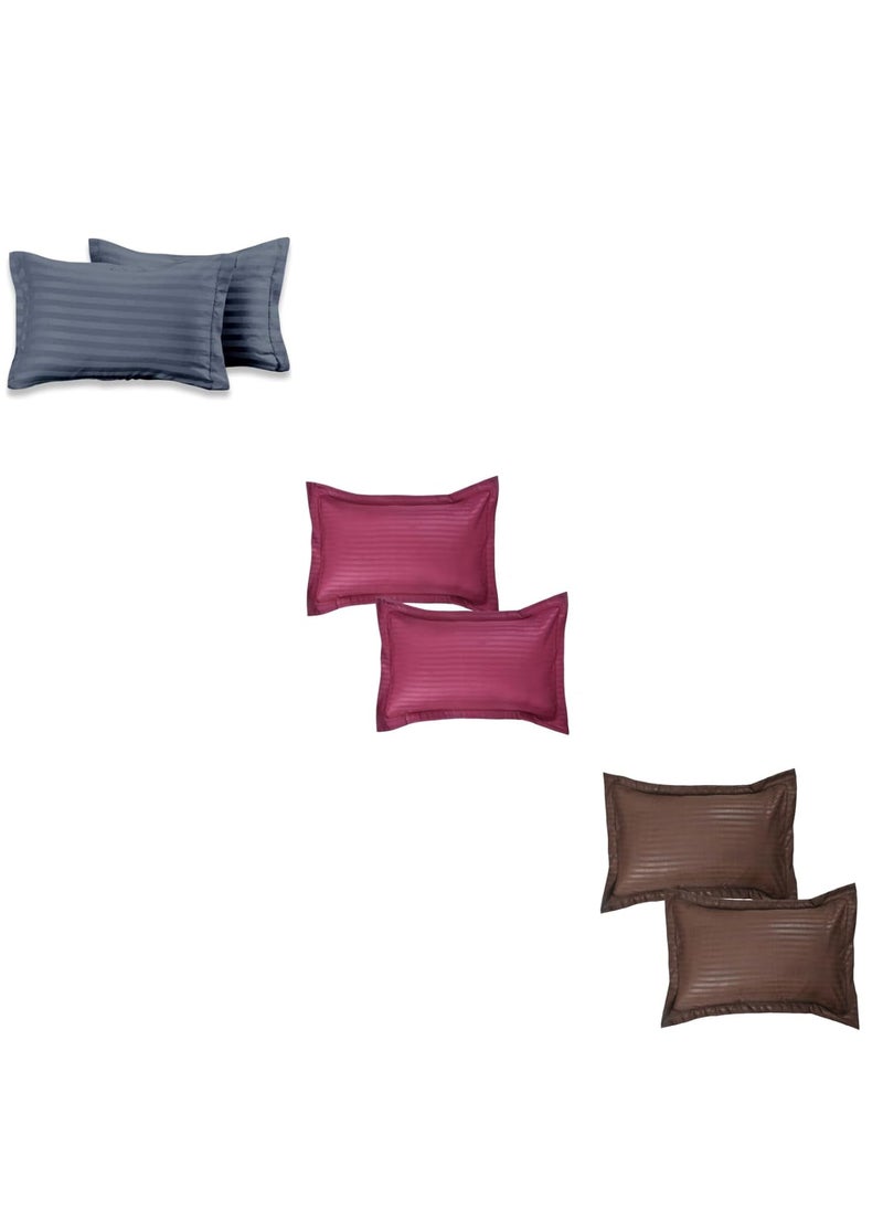 TrendRoad Satin Fabric Stripes Pattern Pillow Case CoversPack of 6Set of3Color Grey Maroon Dark Brown