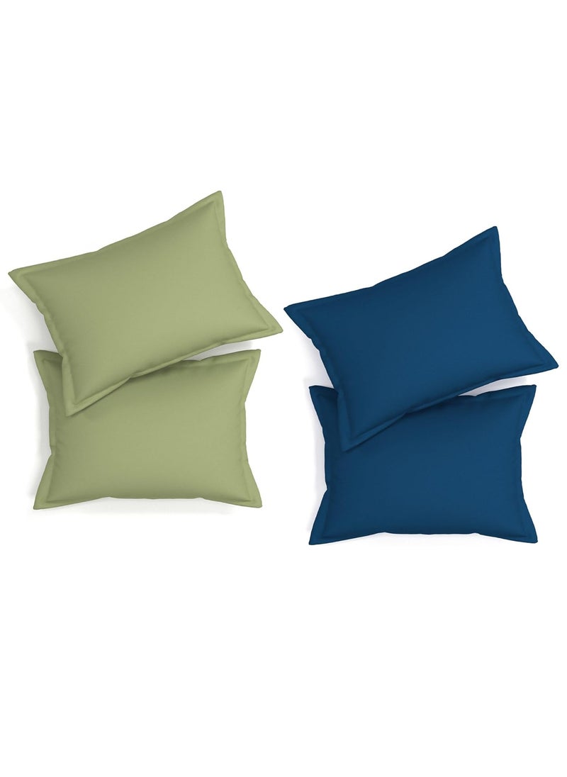 VAS COLLECTIONS Premium Cotton Pillow Covers Regular Pillow Cases Navy Blue and Green 4 Piece Pillow Cover Standard Size