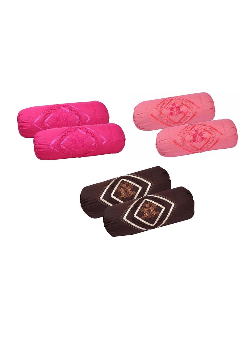 Embroidered Bolsters CoverPack of 6 Pink Coffee Light Pink by RJ Products